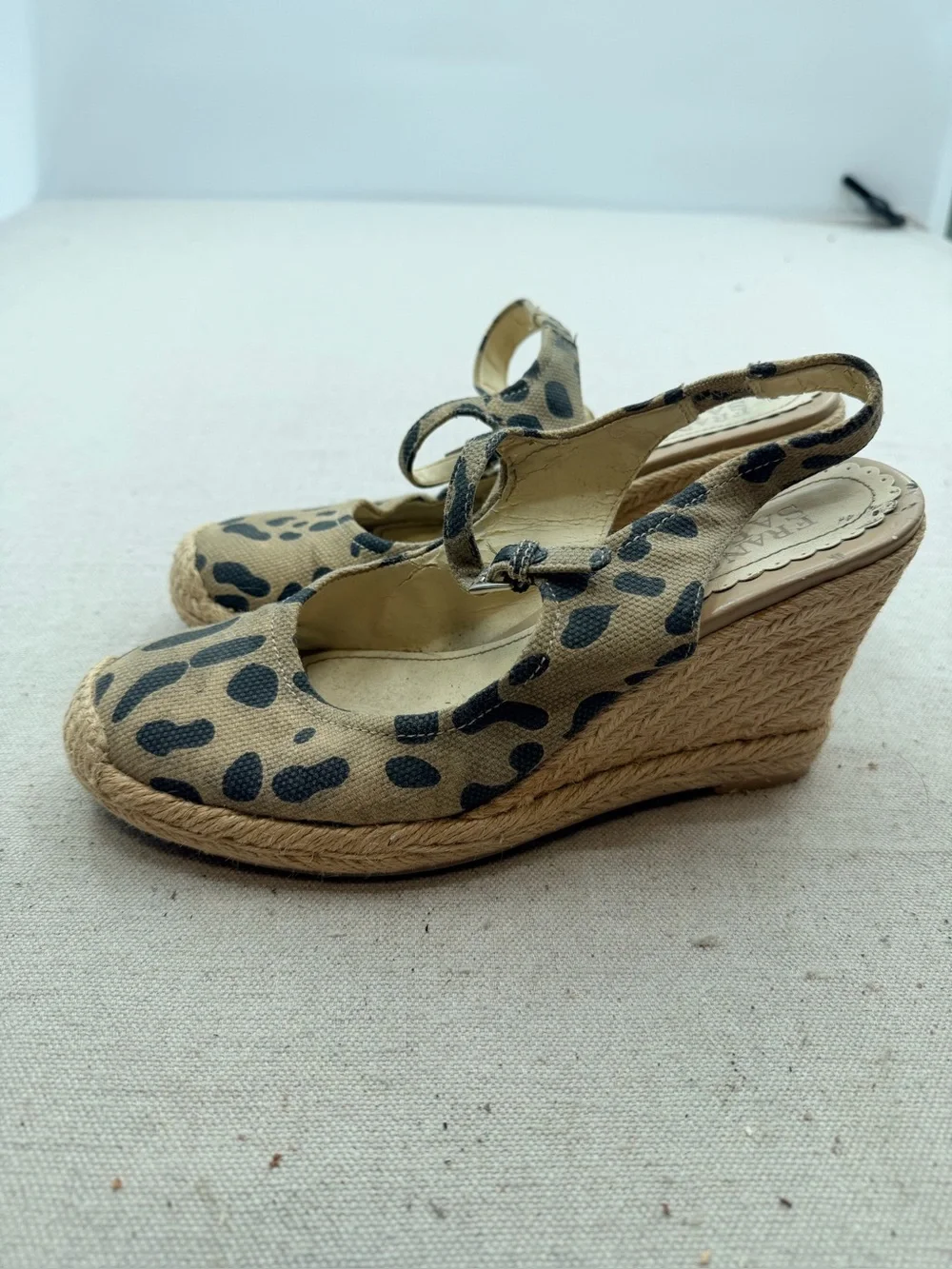Leopard Print Espadrille Wedge Slingback - Beige/Black